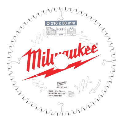 Пильный диск Milwaukee для торцовочной пилы по дереву 216x30x2,4x60