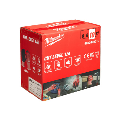 Перчатки Milwaukee с уровнем сопротивления порезам 1, размер XL/10 144 шт.