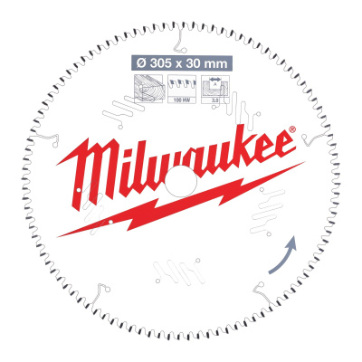 Пильный диск Milwaukee для торцовочной пилы по дереву 305x30x3,0x100