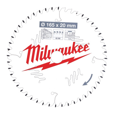 Пильный диск Milwaukee для циркулярной пилы по дереву 165x20x2,2x48