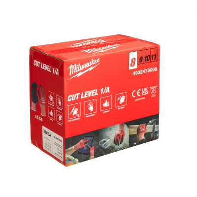 Перчатки Milwaukee с уровнем сопротивления порезам 1, размер M/8 144 шт.